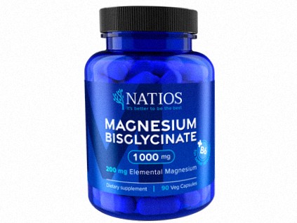 NATIOS Magnesium Bisglycinate 1000 mg + B6, 90 veg. kapslí, (elem. hořčík 200 mg)