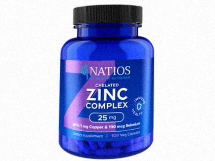 NATIOS Zinc Chelated Complex, Zinok, selén a meď, 25 mg, 100 vegánskych kapsúl