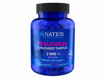 NATIOS Fenugreek & Blessed Thistle Extract, Pískavica & Benedikt, 2000 mg, 120 veg. kapsúl